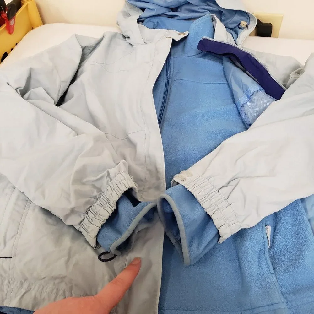 Ll Bean Womens Trail Model Waterproof 3 In 1 Jacket Size XL Blue Hooded Pockets - Picture 14 of 16